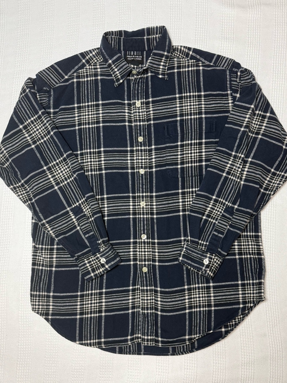 VTG 90s Polo Jeans Co Ralph Lauren Plaid Flannel Shirt Navy Blue Men’s Large L